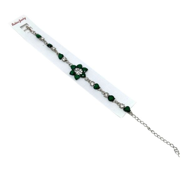 Charming Charlie Bracelet - Faux Jade Stones & Rhinestone - Bracelet 7.5 in - Picture 2 of 6